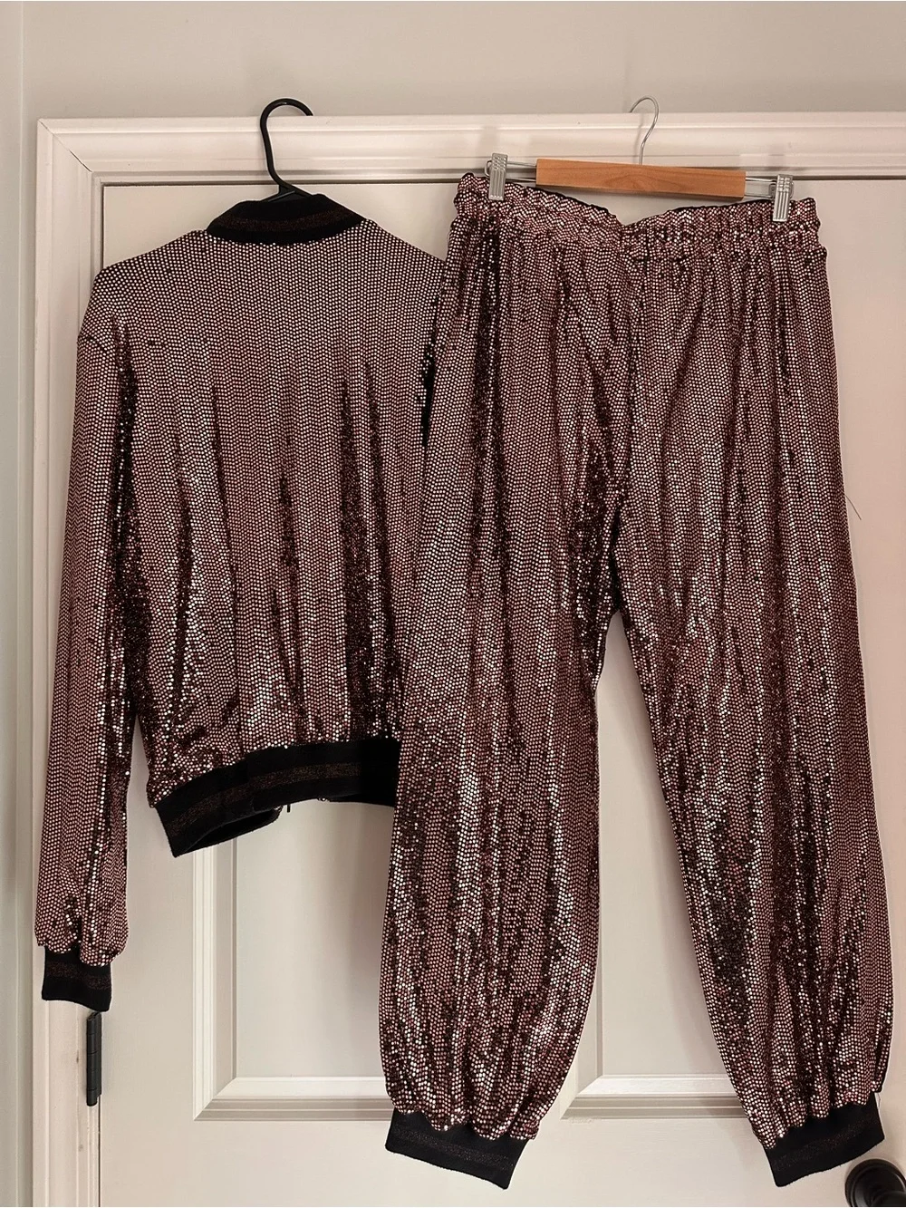 Pam & Gela Rose Gold Sequin Bomber Jacket and Jogger Set - Picture 2 of 8